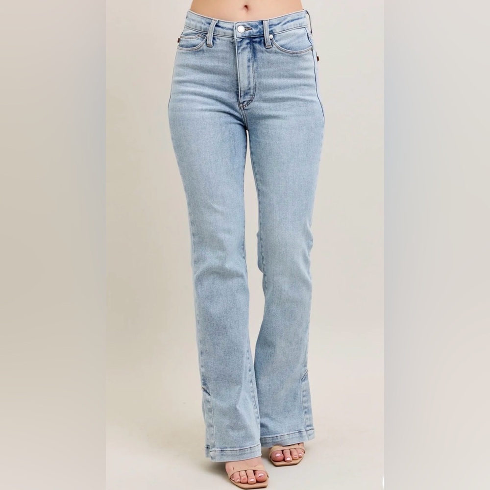 JUDY BLUE NWT HW TUMMY CONTROL SIDE SLIT BOOT CUT JEANS